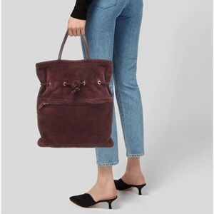 Spacious Brown Leather Tote Bag with Ruched Detail